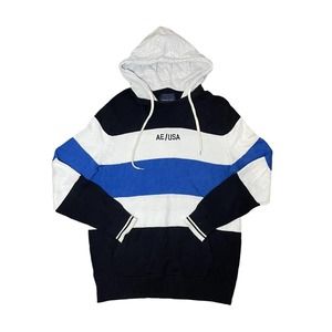 American Eagle Colorblock Oversized Sweater w/ Hoodie Women's Sz Lg Cozy‎ Preppy